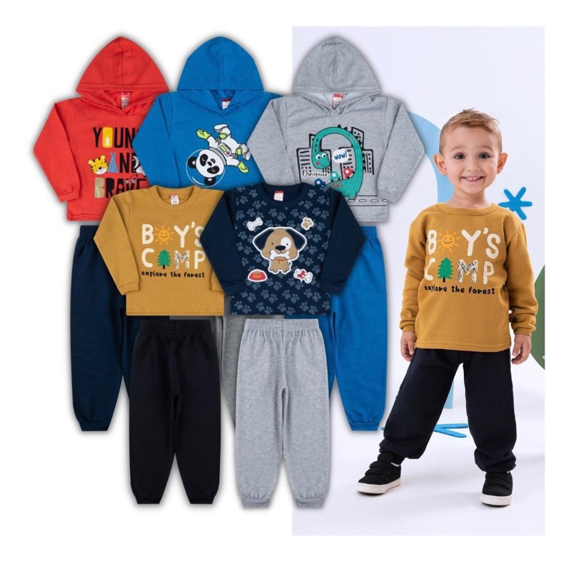 Kit 3 Conjuntos Moletom meia estação Roupa De Criança Menino Inverno Quentinho
