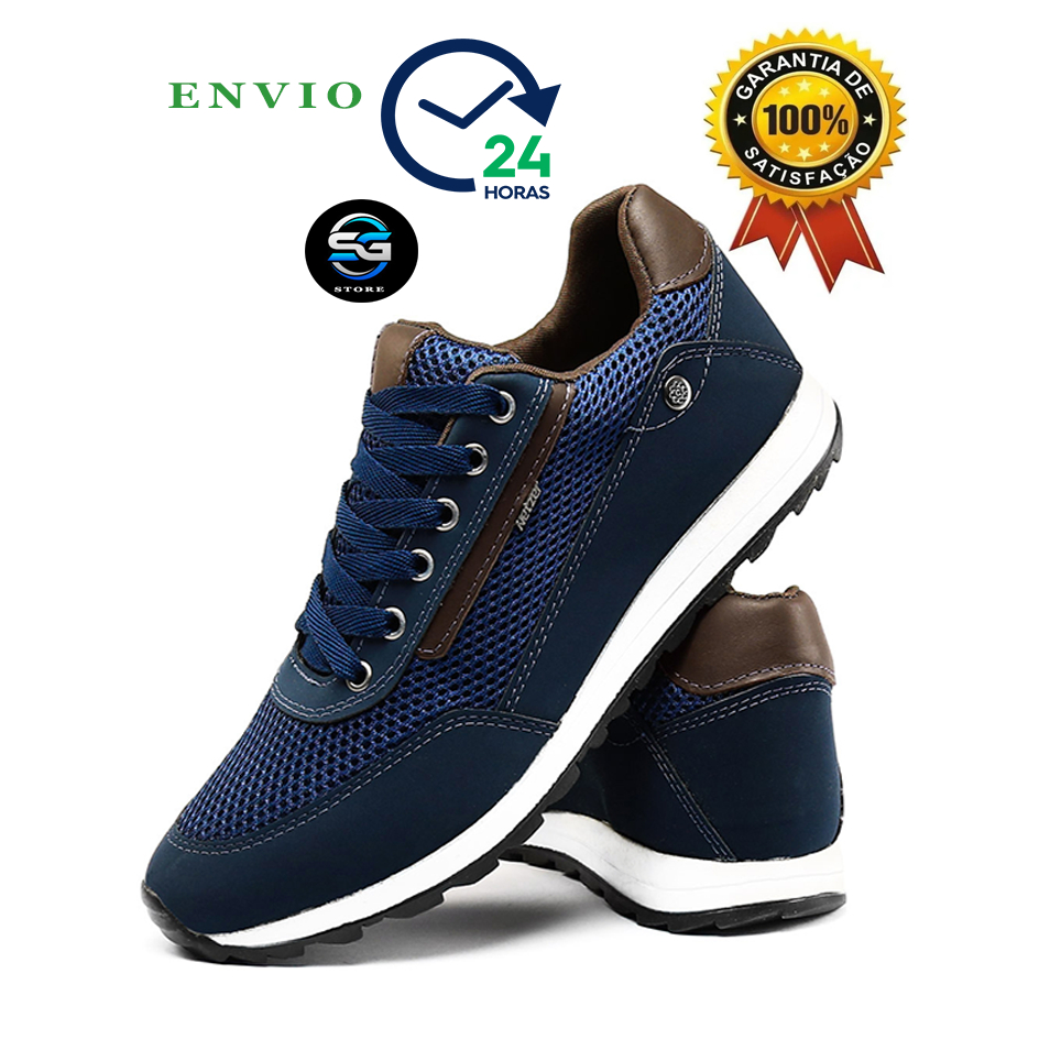Sapatênis Tênis Casual Masculino Couro Legítimo Preto, Azul e Marrom, PROMOÇÃO