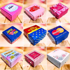 10 CAIXA P/4 DOCES EMBALAGENS FRASES DIVERTIDAS 8X8X4 ( DIVERTIDAS IDEIA ) OUTLET (CHOCO)