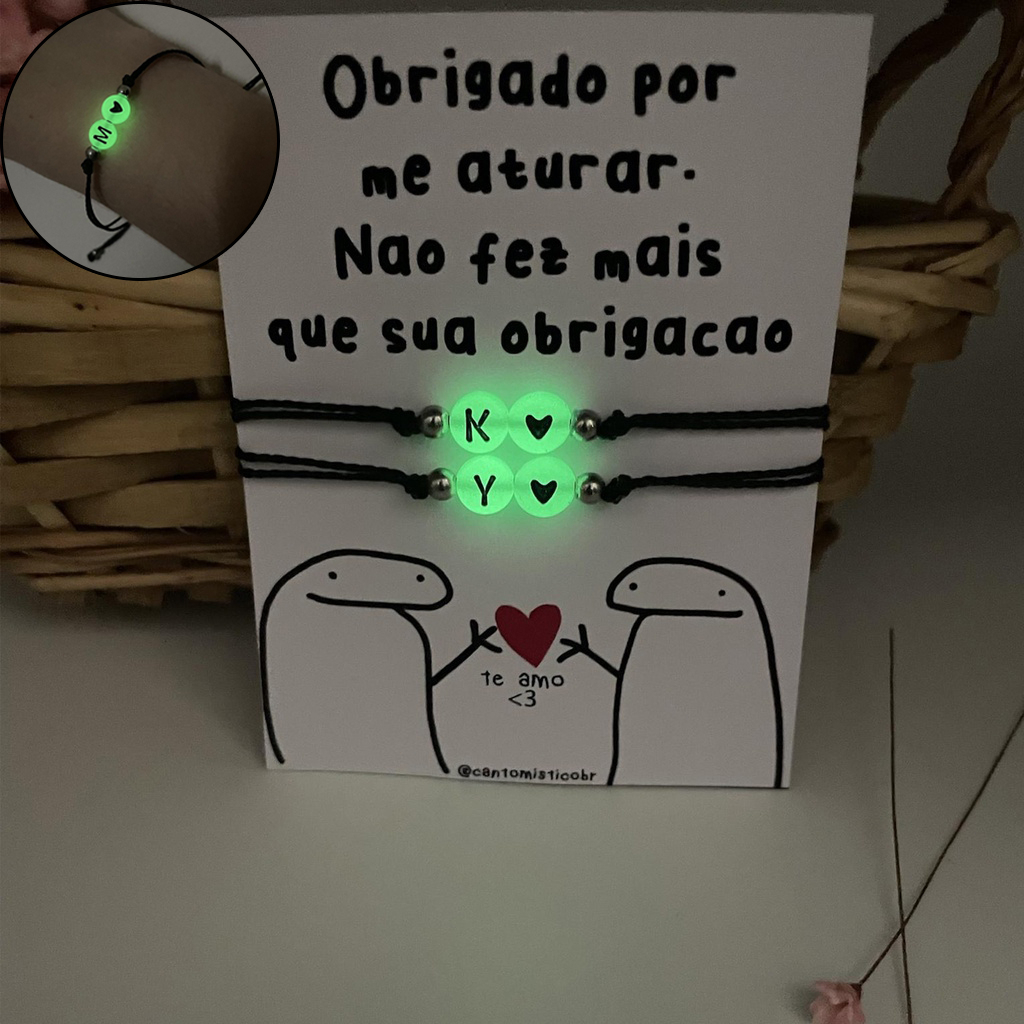 Conjunto de Pulseiras de Casal/Amizade Iniciais do Nome Brilha no Escuro Iniciais Flork Presente Namoro