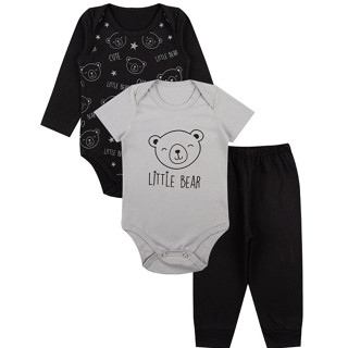 Kit Roupa De Bebe 3 Peças Body Manga Longa e Curta e Calça Algodão Menino