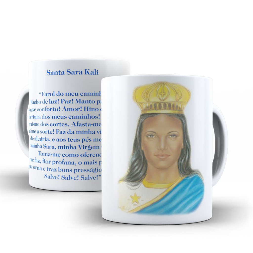 Caneca Santa Sara Kali em cerâmica 325ml presente religiosa católica lembrancinha cozinha café