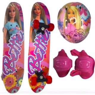 Skate infantil Barbie mais Kit de segurança com capacete e case de transporte.