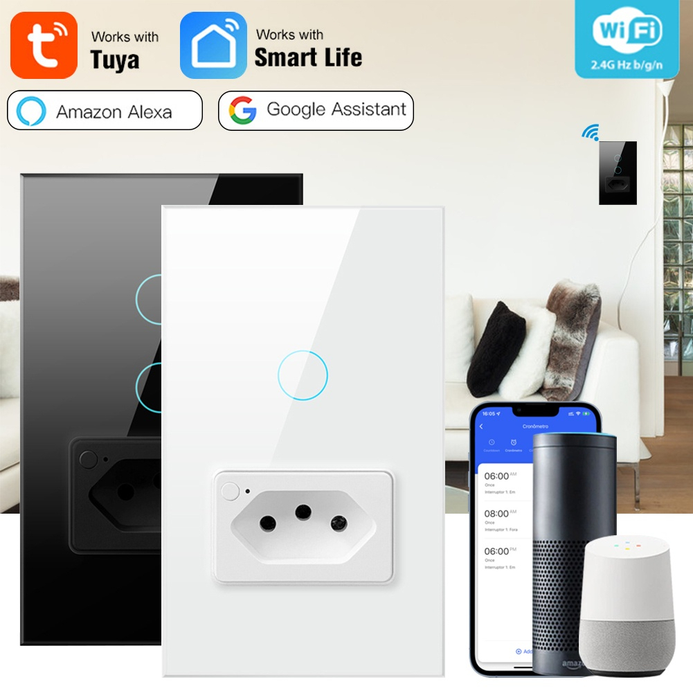 Wifi Tomada Inteligente Interruptor de Toque Brasil Padrão Do Painel de Vidro Do Painel