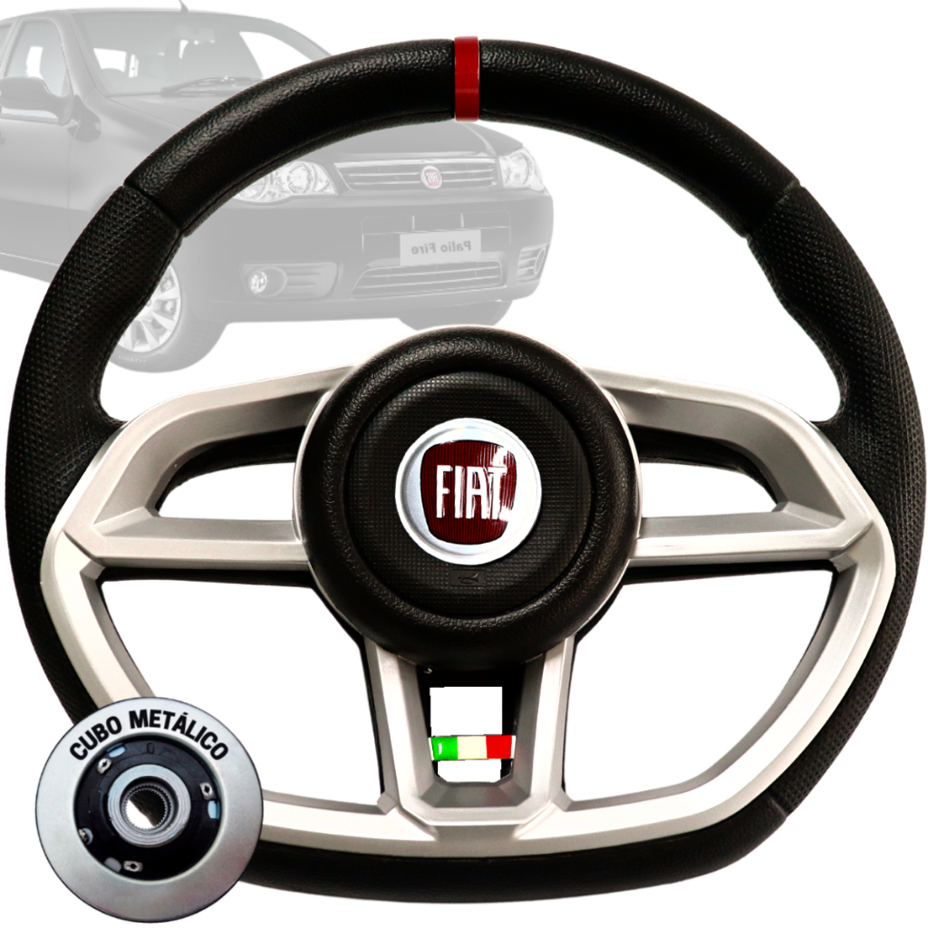 Volante Esportivo Gti Prata Emblema Logo Vermelho Italia Anel Vermelho Palio Weekend 96 a 2012 Idea em Oferta na Shopee
