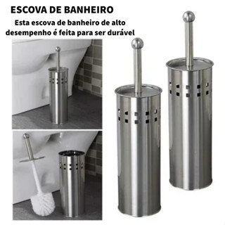 Escova Sanitária em Aço Inox Limpeza de Vaso C/ Suporte Higienização