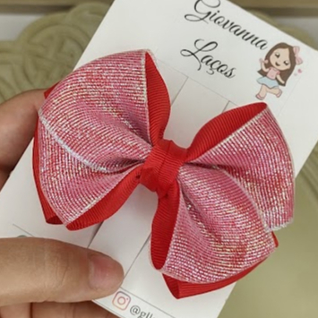 Laço Cruzado Duplo com Brilho/ Laço infantil/ Acessório de cabelo para menina