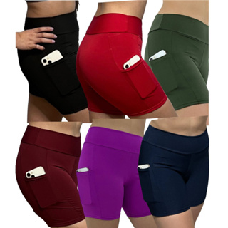 Short Suplex Academia Fitness Cós Alto Meia Coxa Com Bolso Bermuda Feminina Piscina Natação Academia em Oferta na Shopee