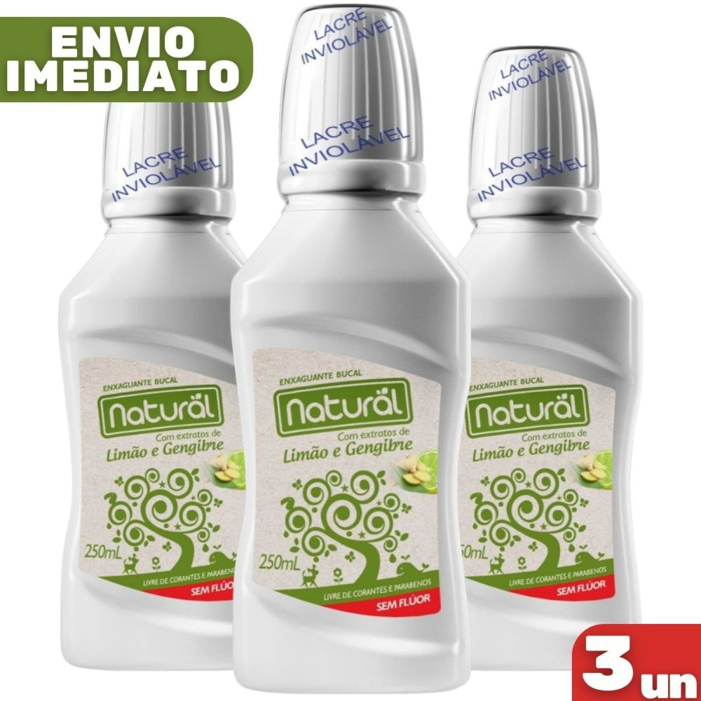 Kit 3 Enxaguante Bucal Orgânico Natural Limão e Gengibre 250ml - Suavetex