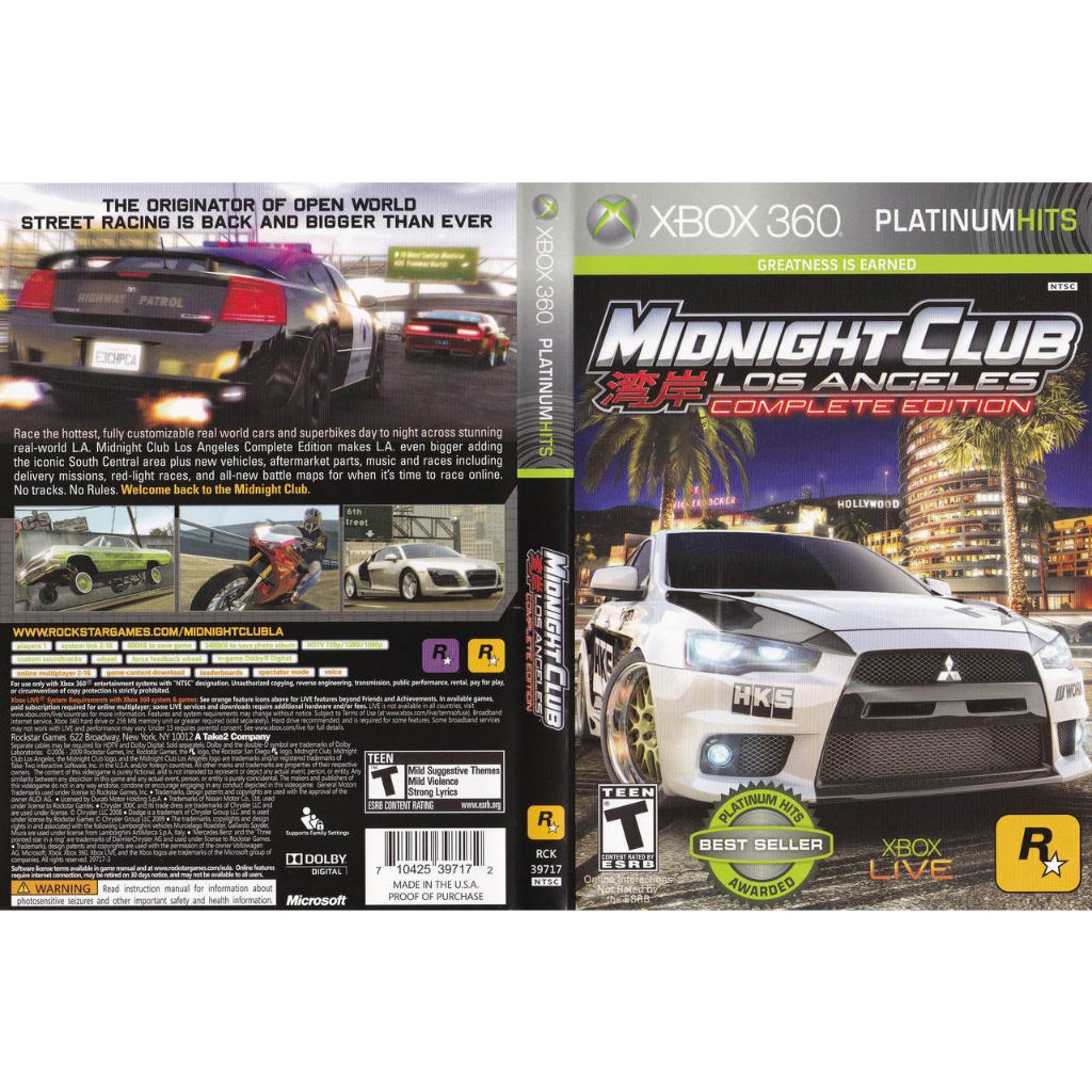 Midnight Club Los Angeles para Xbox 360 Lt com capa