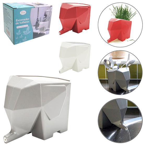 Porta Talher / Escorredor De Talher De Plastico Elefante Colors 13X12X9,5Cm