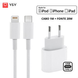 Carregador iPhone Fonte Turbo USB-C 20w + Cabo USB-C Lightning Compatível Com Todos iPhones Selo Anatel