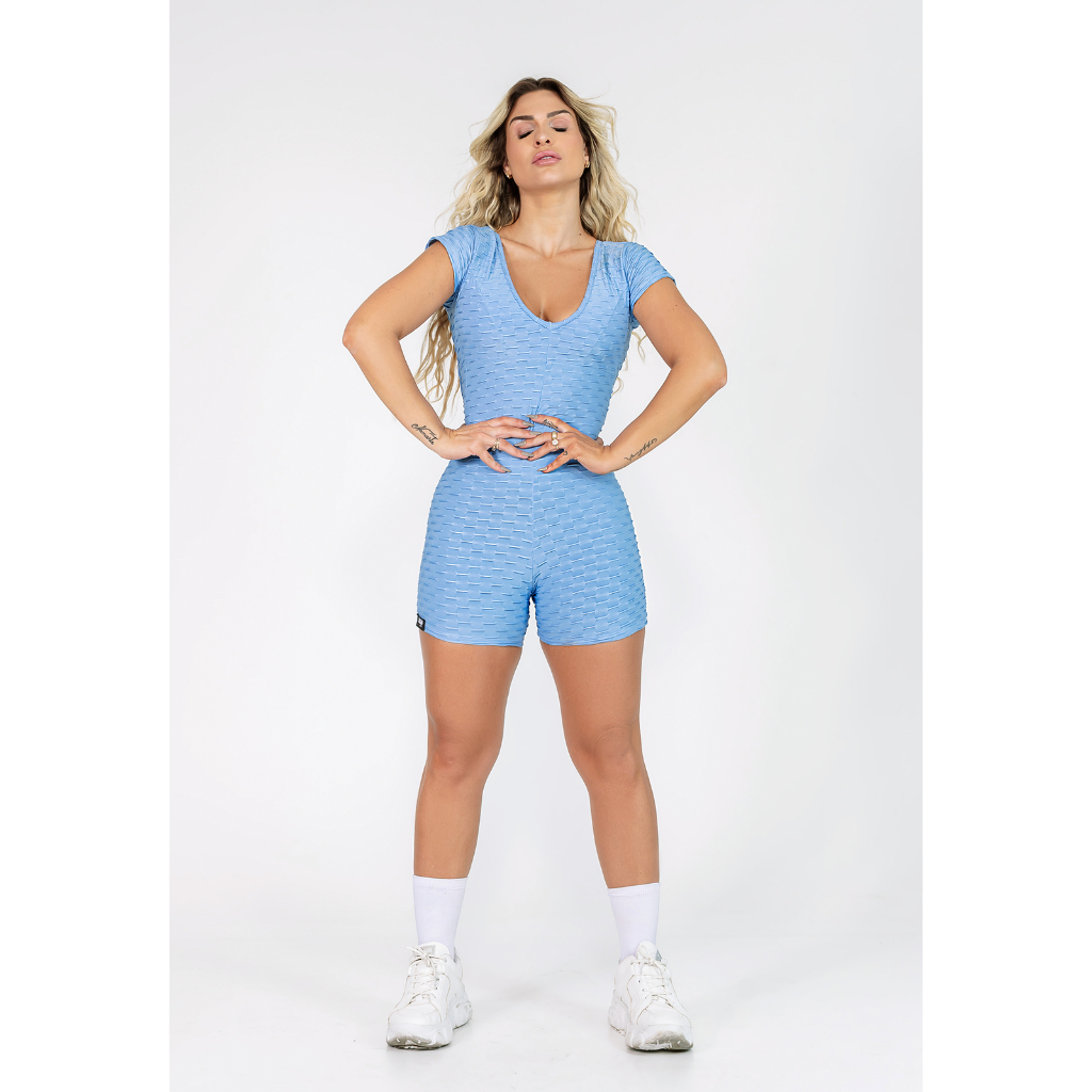 Macaquinho Fitness Bubble Mercy Azul Claro Feminino Academia AQN SPORT Zero Transparência