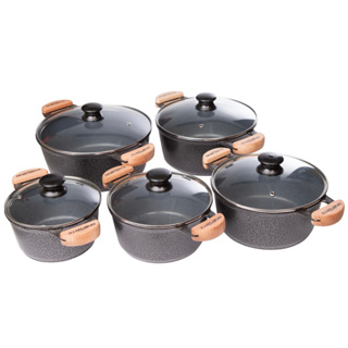 Jogo de caçarola ceramica alumínio fundido craqueada preta 5 peças 16 a 24 com tampa de vidro . em Oferta na Shopee