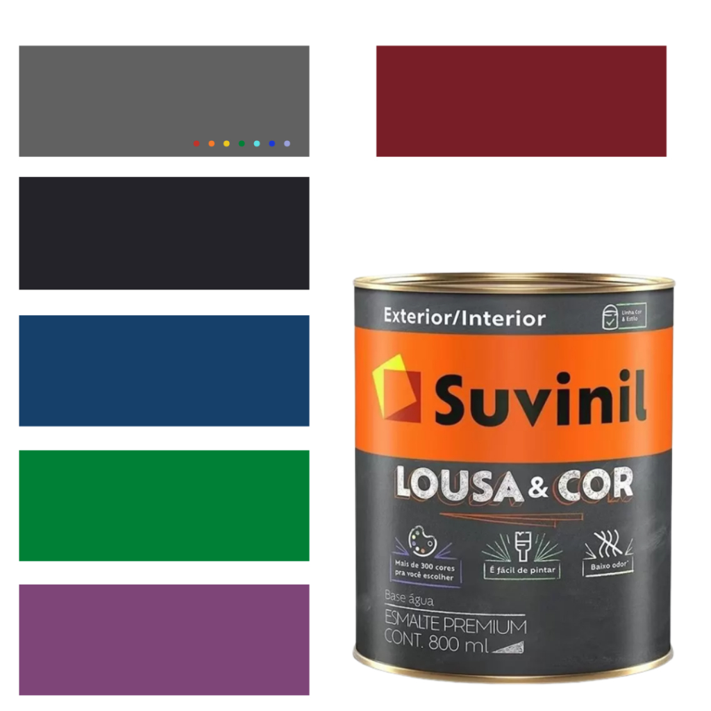 Tinta Preta Lousa Suvinil  Parede Lousa e Cor Preto Absoluto, Azul Del Rey, Cinza Chumbo, Verde Colegial 800ml.