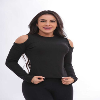 Blusa feminina malha canelada detalhe ombro REF 33