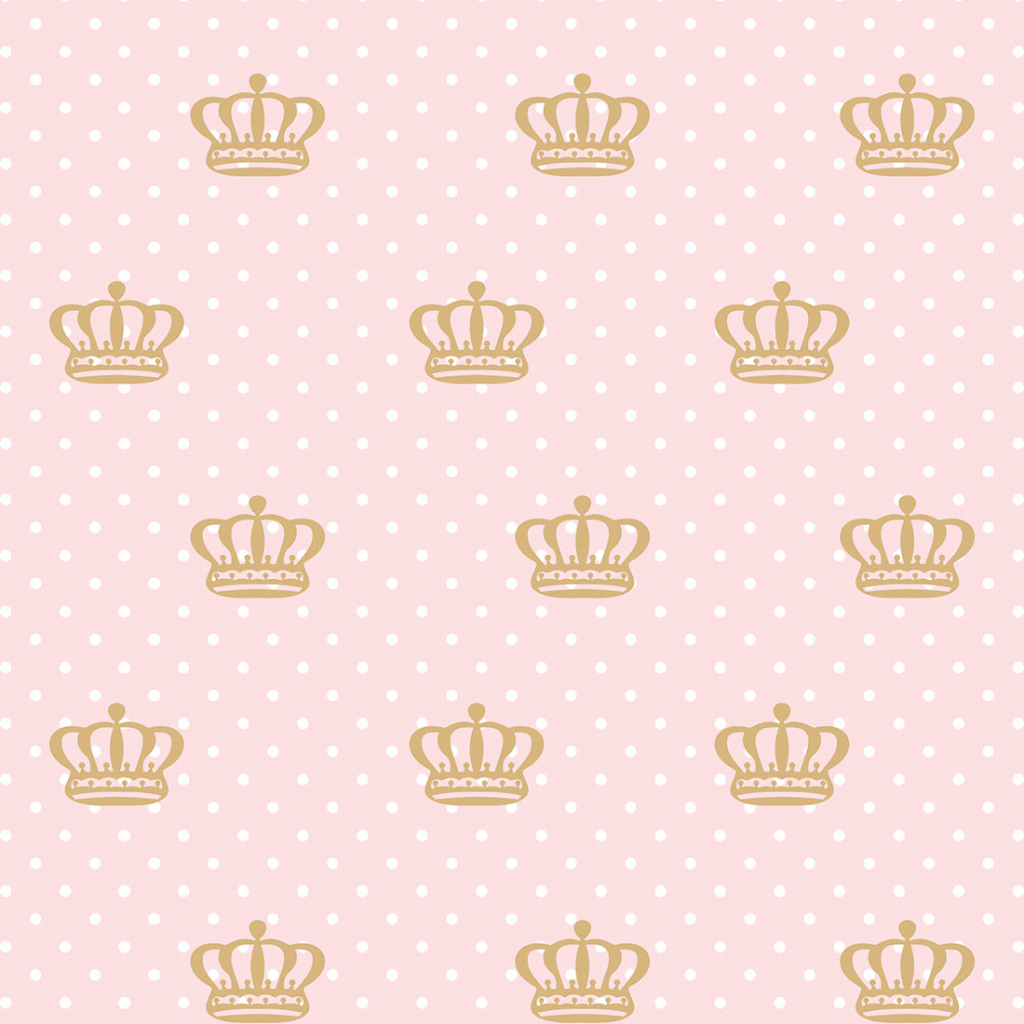 Papel De Parede Adesivo Poá Brancos E Coroa Fundo Rosa 2,80 m