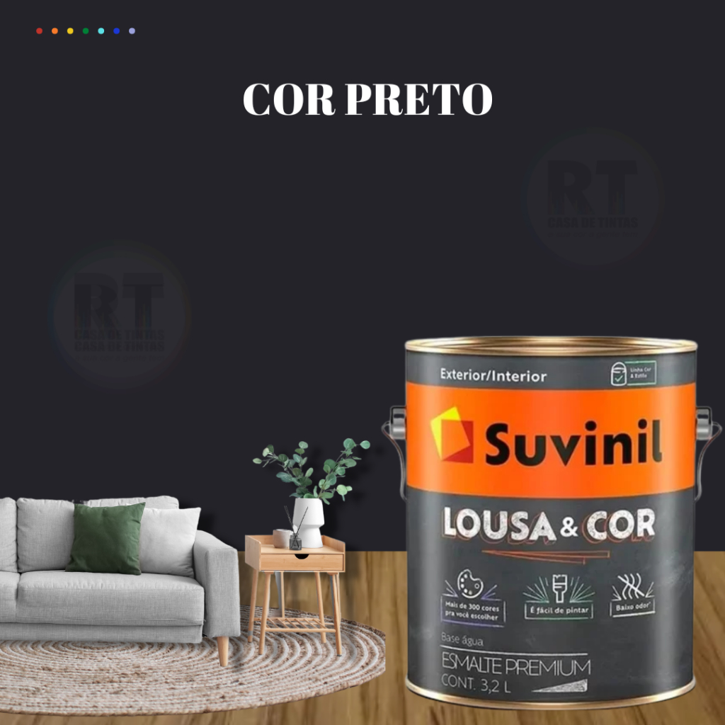 Tinta Lousa e Cor Preto Absoluto Suvinil Para Parede Metal e Madeira  3,2l Esmalte base de Água.