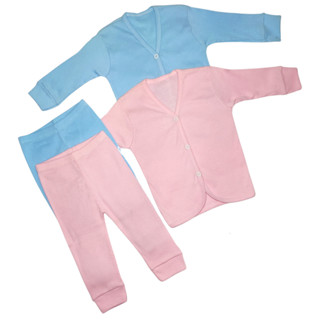 Conjunto Pijama Cardigã com Calça Bebê Liso Longo Canelado