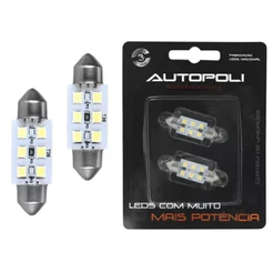 Par De Lâmpadas Led Torpedo 6418 12v 5w 36mm Com 6 Leds