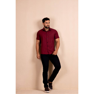 Camisa Linho Masculina Manga Curta Slim Premium