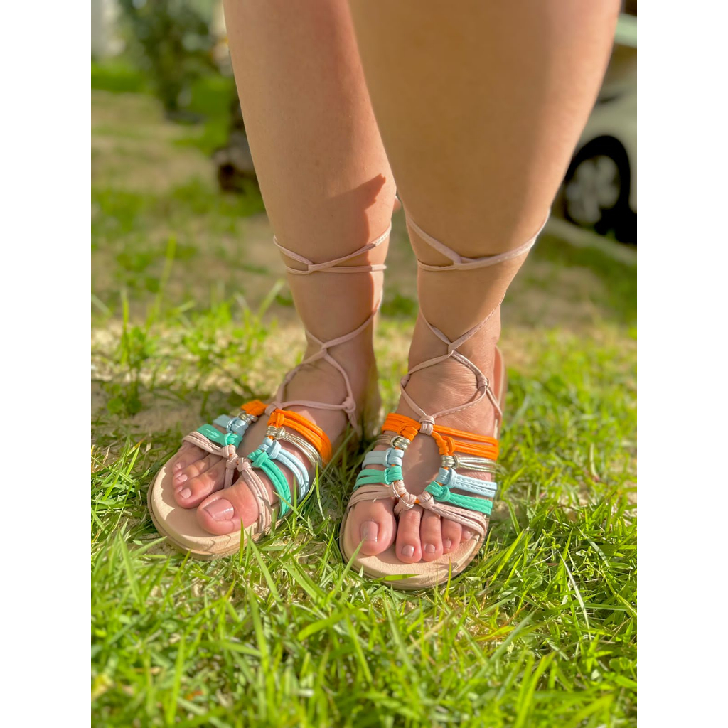 Sandália Rasteira Feminina Birken De Amarrar Papete Flatform Amarração Nude Color Lançamento Confortável Estilosa