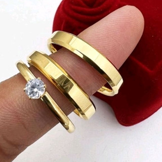 Par de alianças dourada de casamento com solitário chanfrada 4mm Aço Inoxidável