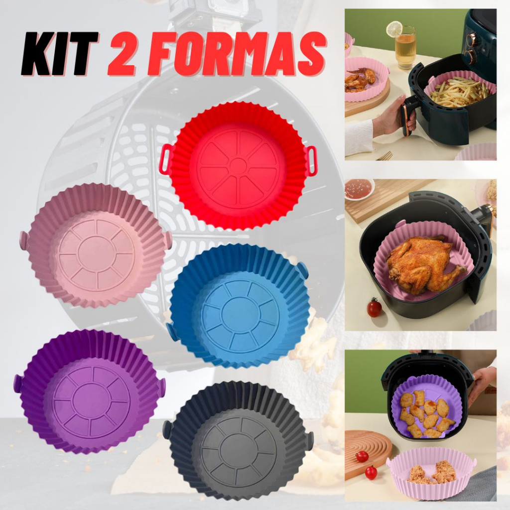 Kit 2 Forma De Silicone Para Air Fryer Forno Microondas Fritadeira Assadeira – Reutilizável Antiaderente Flexível