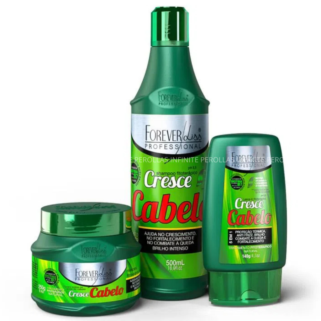 Kit Cresce Cabelo com Shampoo, Máscara e Leave-in Forever Liss