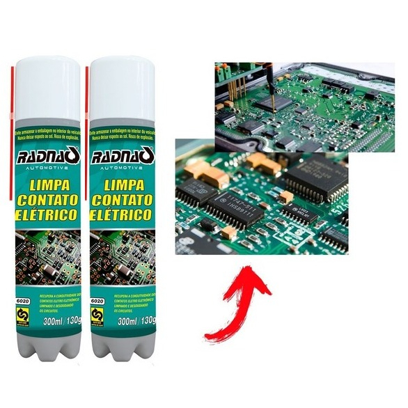 Kit c/ 2 Limpa contatos elétricos e eletrônicos 300ml para computadores, injeção eletrônica, peças elétricas, placas e circuitos eletrônicos