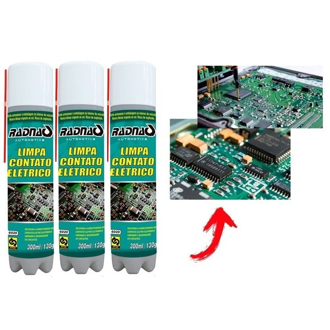 kit c/ 3 Limpa contatos elétricos e eletrônicos 300ml para computadores, injeção eletrônica, peças elétricas, placas e circuitos eletrônicos