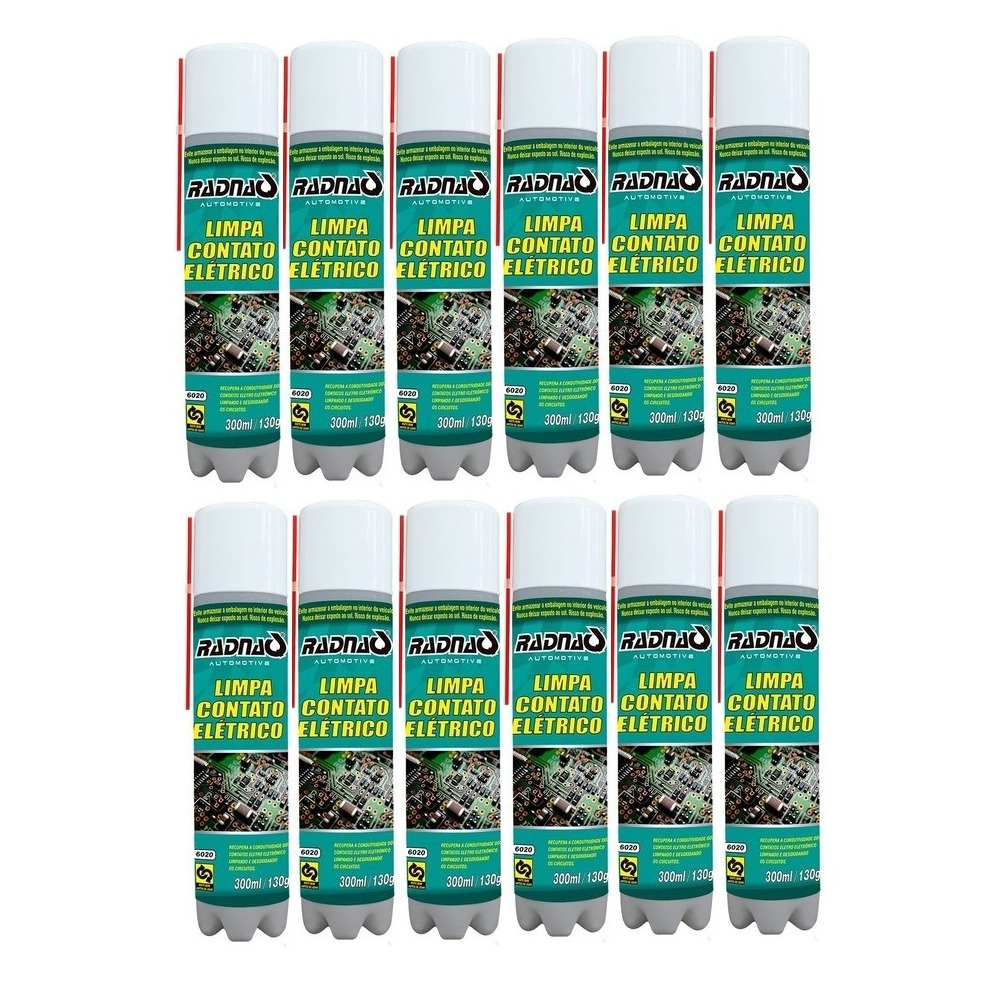 Kit c/ 12 Limpa contatos elétricos e eletrônicos 300ml para computadores, injeção eletrônica, peças elétricas, placas e circuitos eletrônicos