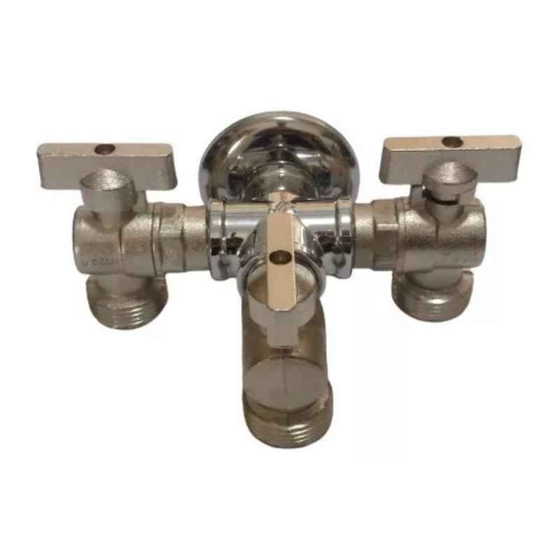 TORNEIRA TRÊS SAÍDAS CROMADA P/ MÁQUINA DE LAVAR TANQUE JARDIM 1/2 X 3/4 em Oferta na Shopee