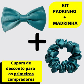 Kit Gravata Borboleta Padrinho + Xuxinha de Cabelo Madrinha de Casamento