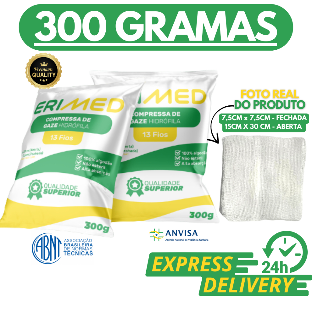 Compressa De Gaze 13 Fios 500 Unidades Hidrófila Gazes Descartável Anvisa 300 Gramas Erimed ErimaX em Oferta na Shopee