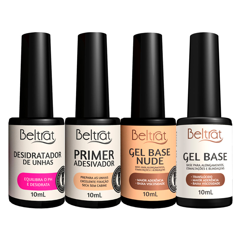Kit Beltrat - Primer Adesivador Desidratador Gel Base Transparente + Gel Base Nude