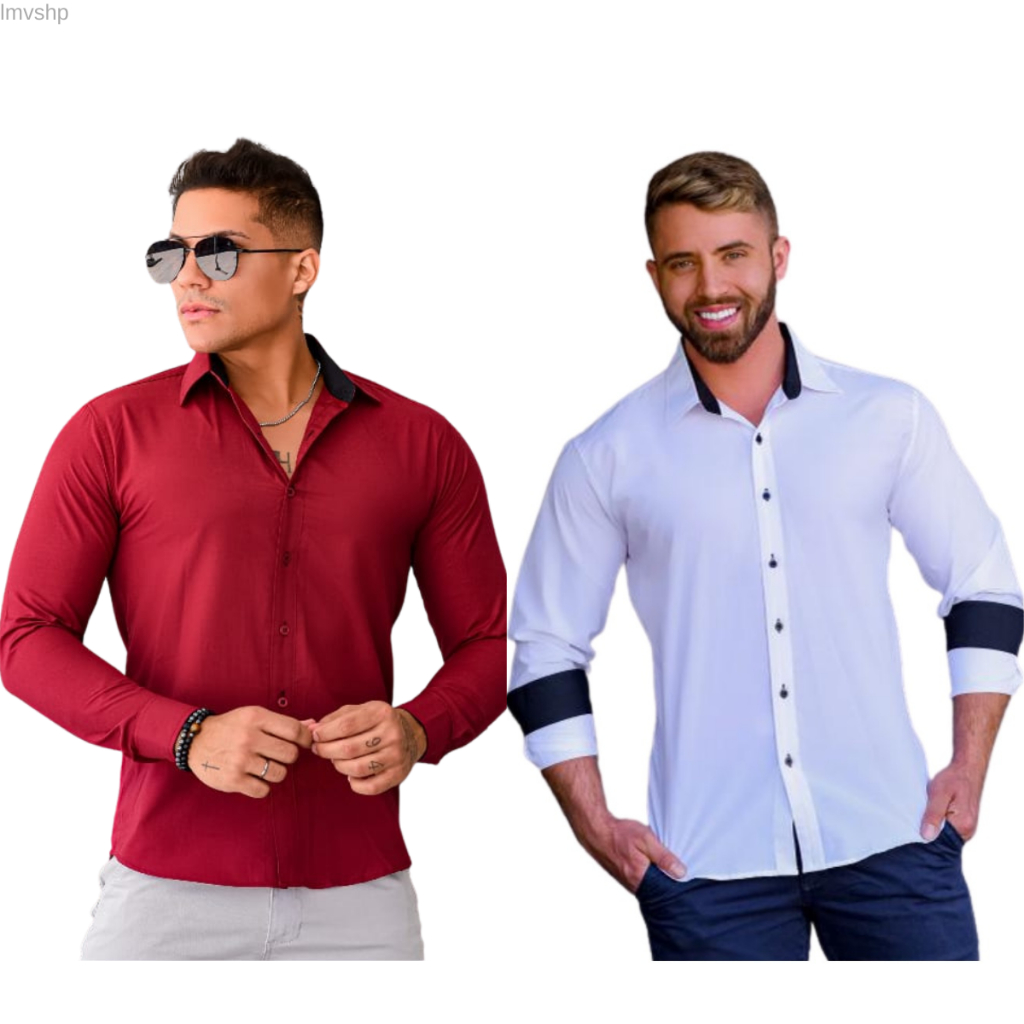 Kit 2 Camisa Social Masculina Slim Fit Manga Longa Entrega Rápida