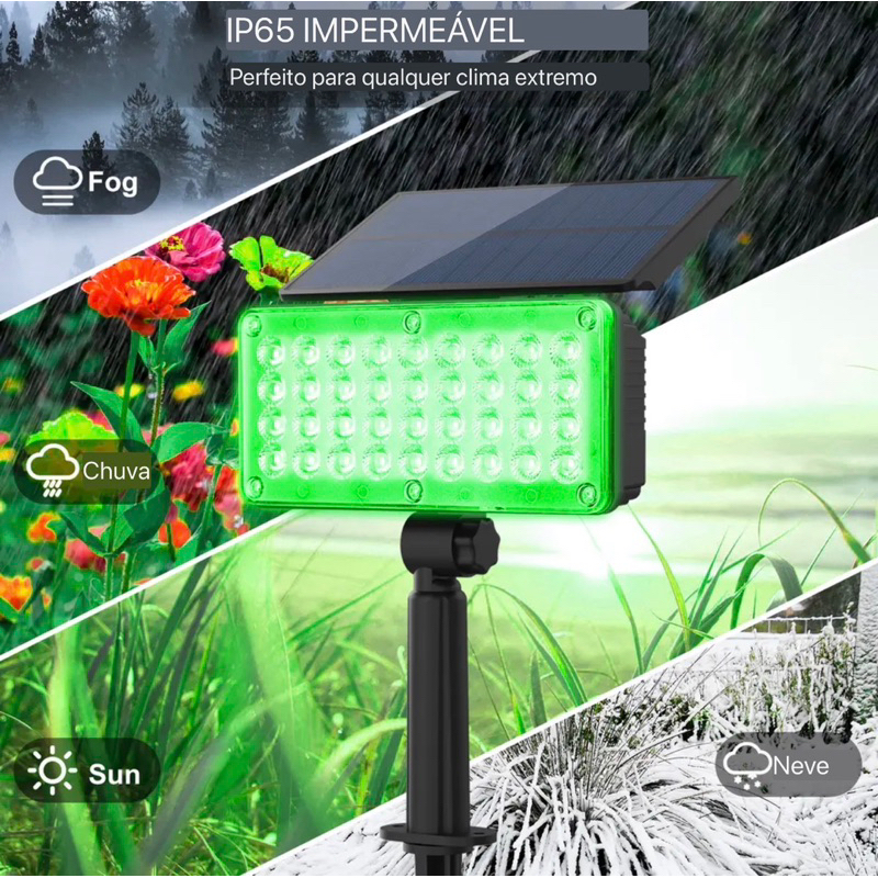 Luminária Spot Solar Potente Jardim Led Energia Solar (Branca, Verde e Amarela) iP65