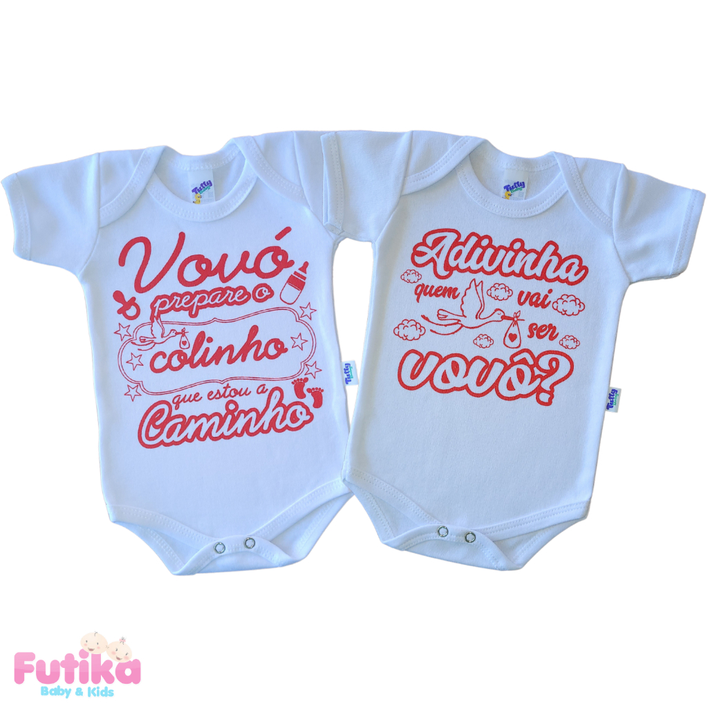 Kit 2 Body Bebê Anunciar Gravidez Vovó Vovô Cegonha Recém Nascido Temático 100% Algodão Recém Nascid