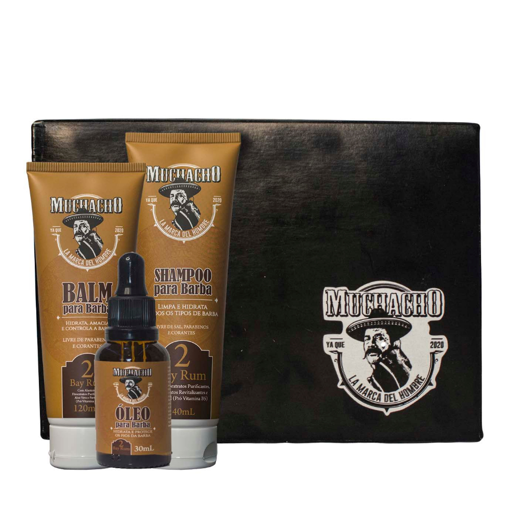 Kit Shampoo para Barba + Balm para Barba + Oleo para Barba - Muchacho Bay Rum