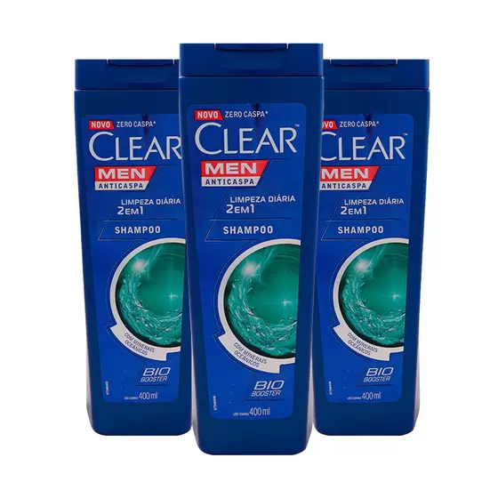 kit c/3 Clear Shampoo 400 ml Anticaspa Clear Men Ice Cool Menthol