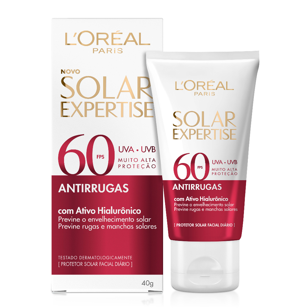 Protetor Solar Facial L'Oréal Paris Solar Expertise Antirrugas FPS 60, 40g - Beauty