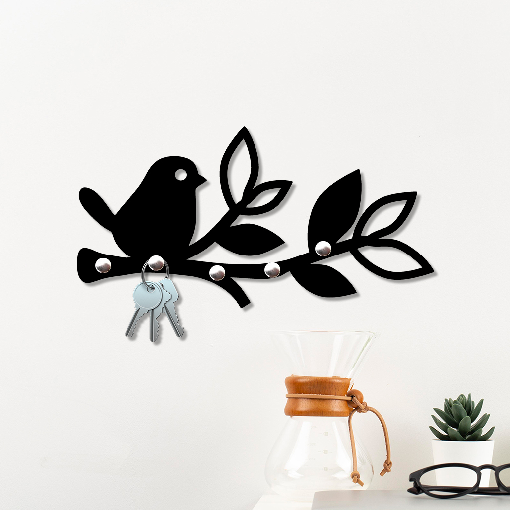 Porta Chaves de Parede 6mm Pássaro MDF Preto em Oferta na Shopee