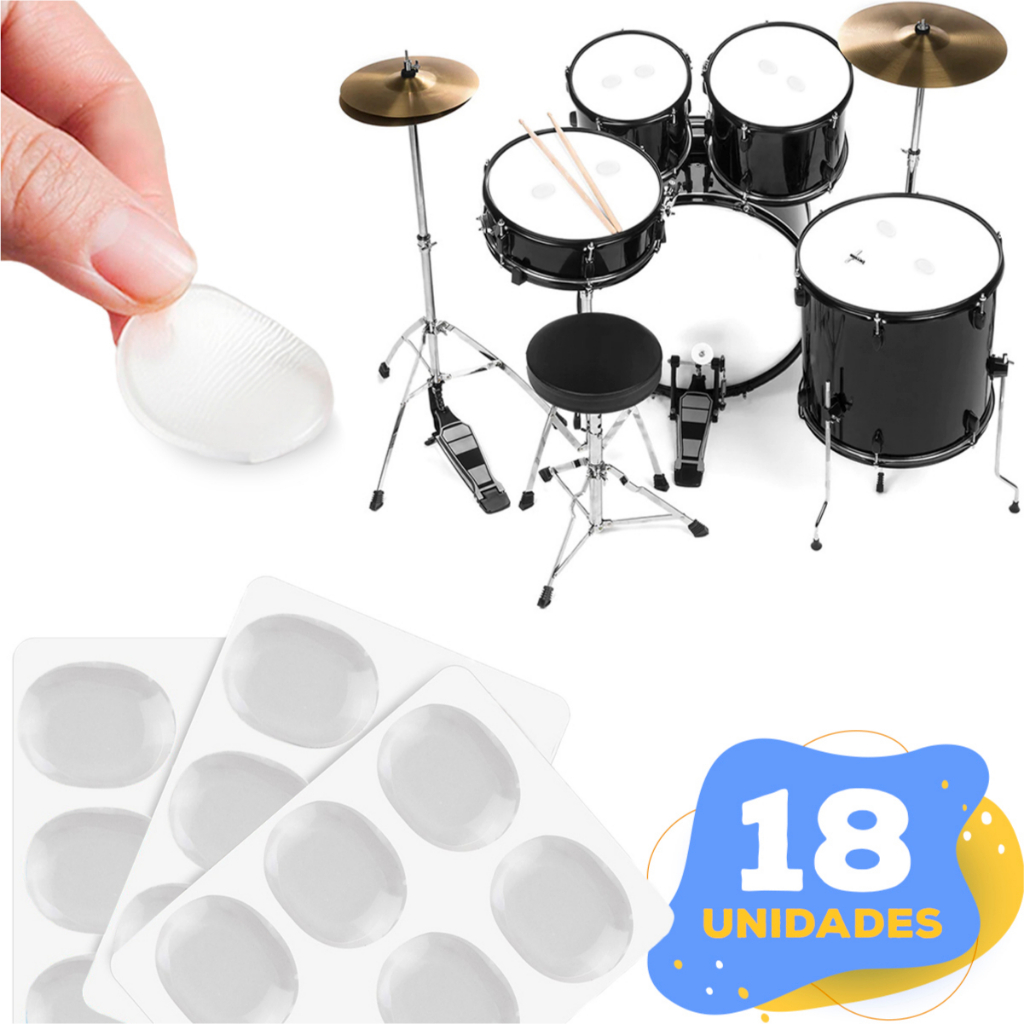 18 Unidades Abafador Gel Bateria Percussão Pele Muffle Controle de Ressonância Reutilizável