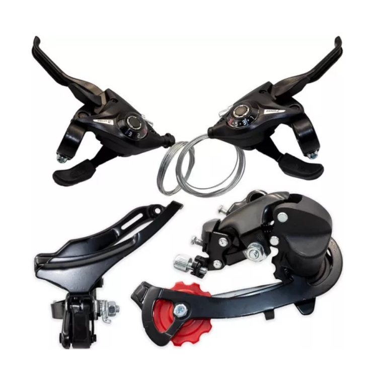 Kit de Transmissao 21 Marchas para Bicicleta Com Passador Alavanca Rapid Fire 21v + Cambio Traseiro + Cambio Dianteiro