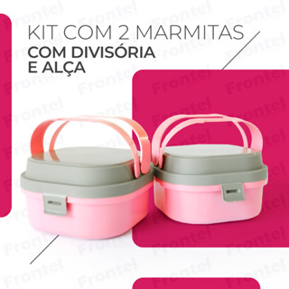 KIT COM 2 Marmitinha kids com Divisórias Marmita Prática Pote Hermético Fit Com Alça BPA Free Lanche Almoço Fit Fitness Academia Saudável Microondas
