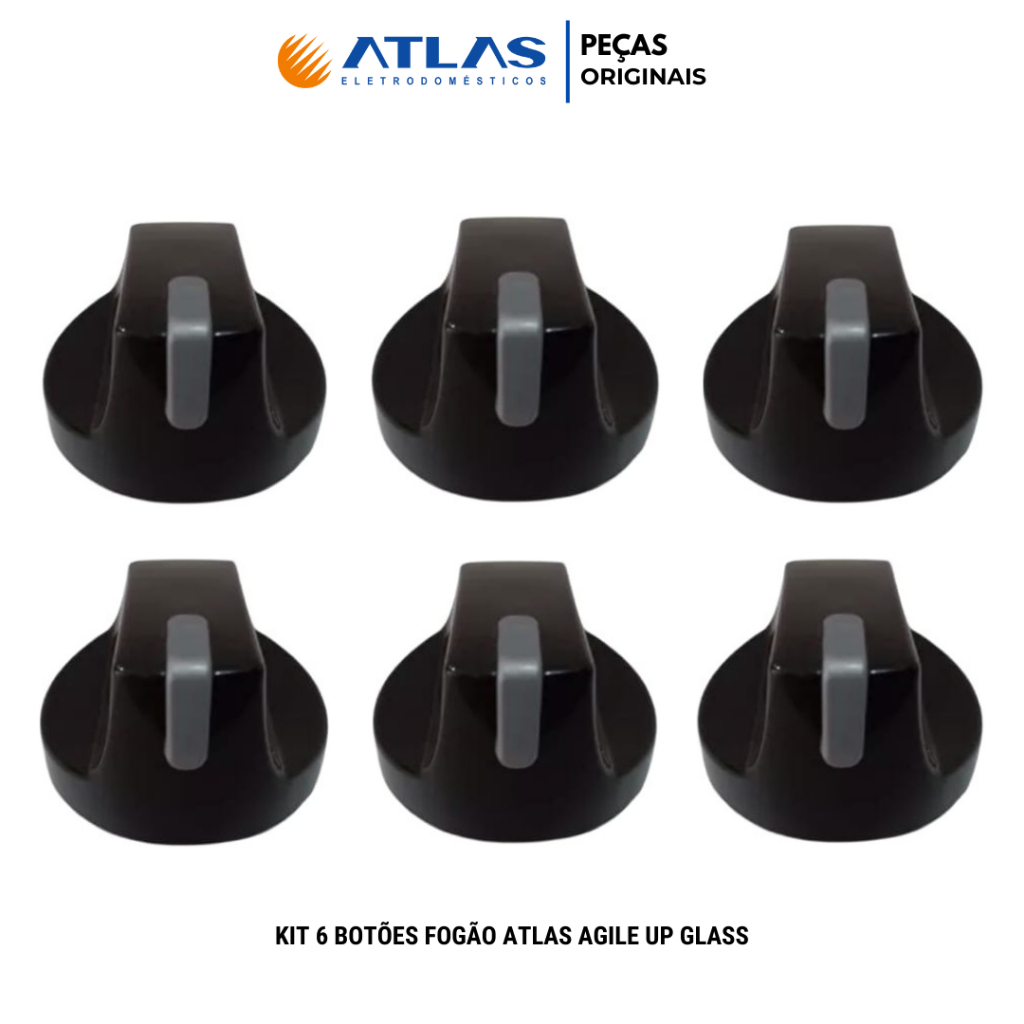 JOGO COM 6 BOTOES FOGÃO ATLAS AGILE UP GLASS 100% ORIGINAL ATLAS KIT COM 6 PÇS