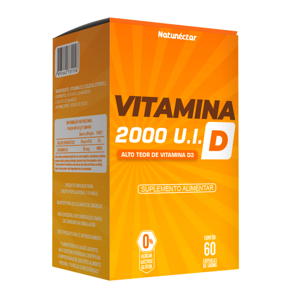 Vitamina D 2.000UI - 60 cápsulas Natunéctar Vitamina D3 Vitamina do Sol