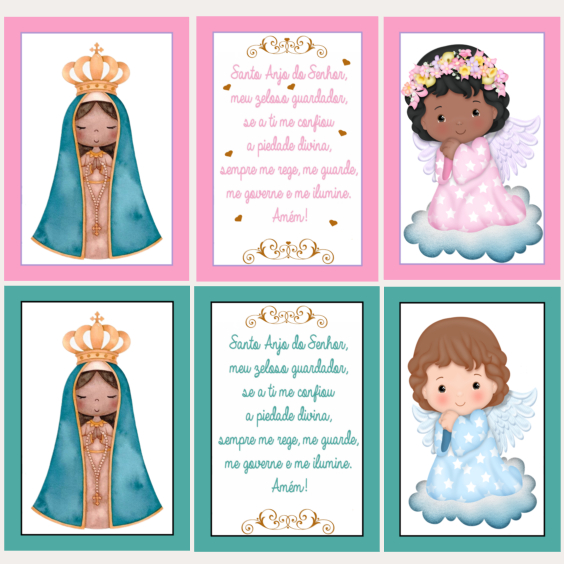 Kit com 3 quadro placas decorativas nossa senhora ,anjo ,oração para quarto menina e menino 20x28