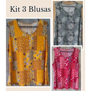 Kit 3 camiseta regata feminina Plus size estampada de malha envio 24 horas